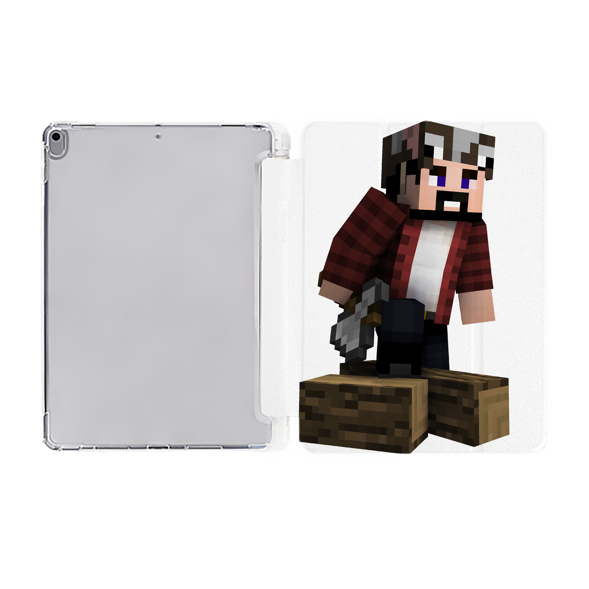 （画像用） マインクラフト ブロックの世界 Minecraft MC Block world IPad ケース ペン収納付き 三つ折りスタンド PUレザー×シリコン 対応機種9.5/10.5/10.9インチ